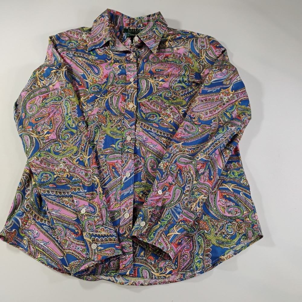 Lauren Ralph Lauren Women's Medium Paisley AOP Button Up Long Sleeve Shirt
